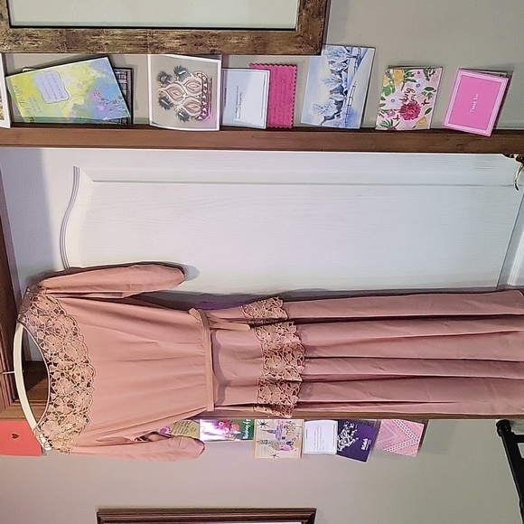 Vintage 1950's Dusty Pink Lace Top Dress 3/4 Length Sleeve Size S - Picture 6 of 9